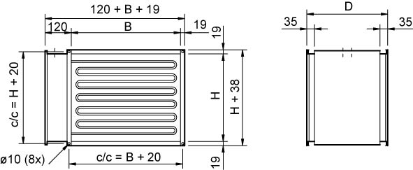 Размеры электрического канального нагревателя Systemair RB 50-30/27-2 400V/3
