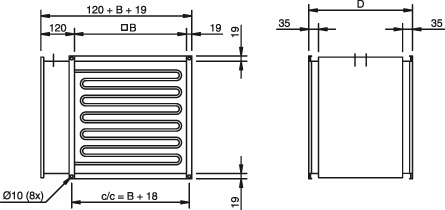Размеры электрического канального нагревателя Systemair RBK 50/21 400V/3