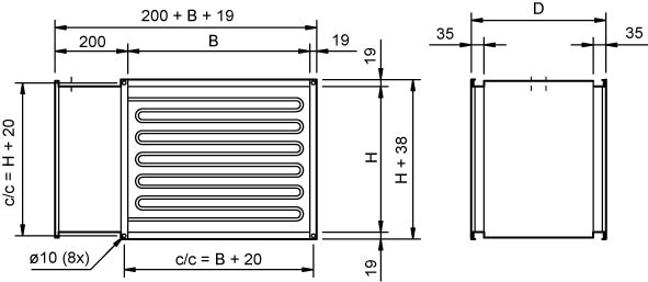 Размеры электрического канального нагревателя Systemair RBM 60-35/27 400V/3 Duct heater