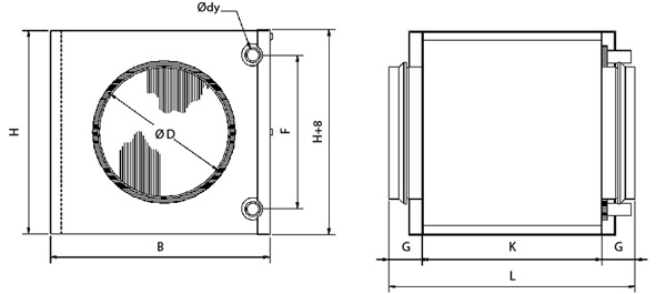 Размеры водяного канального нагревателя для круглых каналов Systemair VBC 160-2