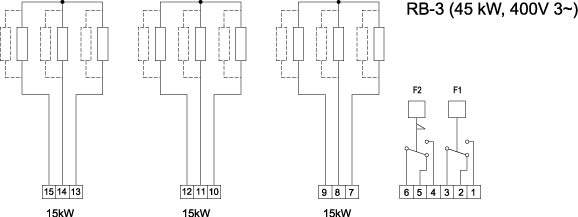 Схема подключения электрического канального нагревателя Systemair RB 100-50/45-3 400V/3