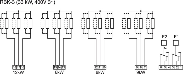 Схема подключения электрического канального нагревателя Systemair RBK 55/33 400V/3